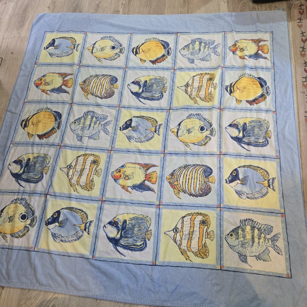 Vintage Terrisol Giant Beach Towel Blanket Brazil Colorful Neon Tropical Fish